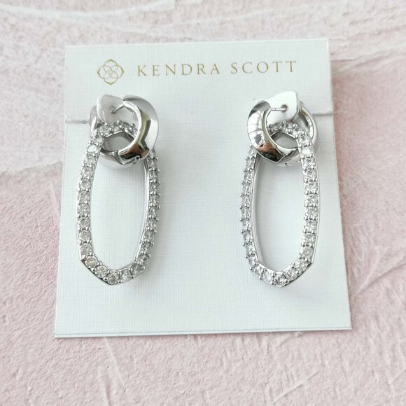 Kendra Scott Danielle White Crystal Silver Convertible Link Earrings - Picture 1 of 3